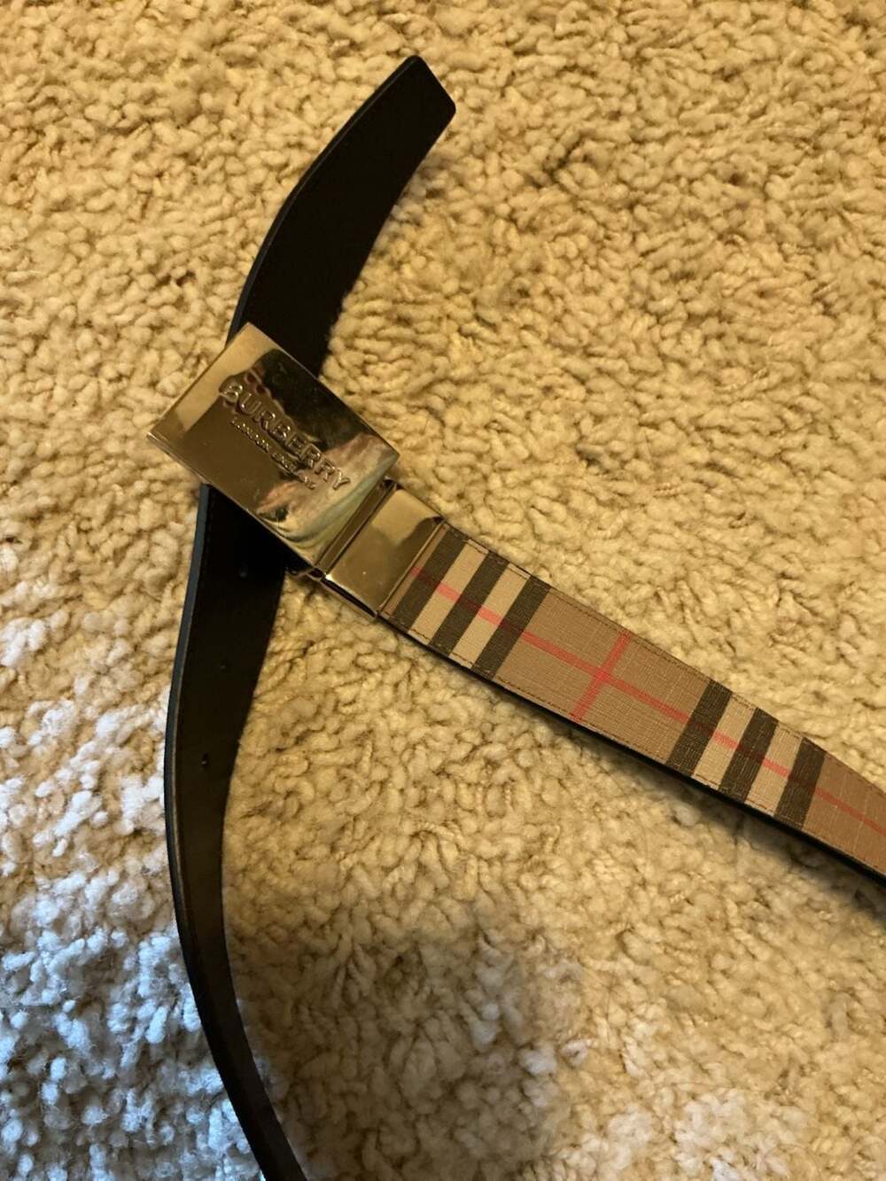 Burberry Men's Reversible Vintage Check and Black Leather Belt Size 34/85